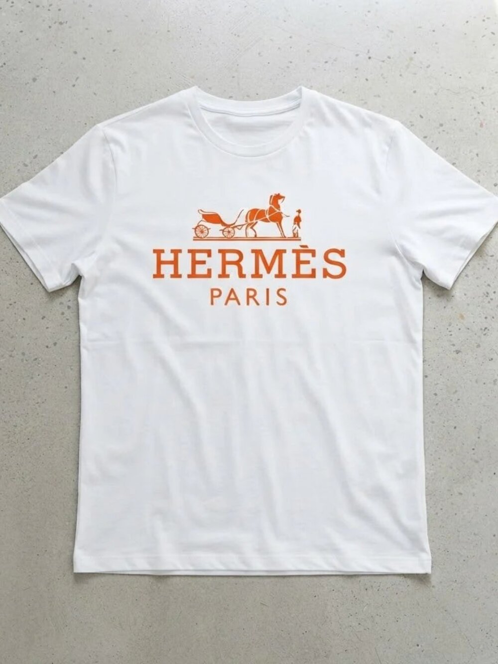 Hermes Paris Orange Horse Carriage Logo White T-Shirt S-4XL